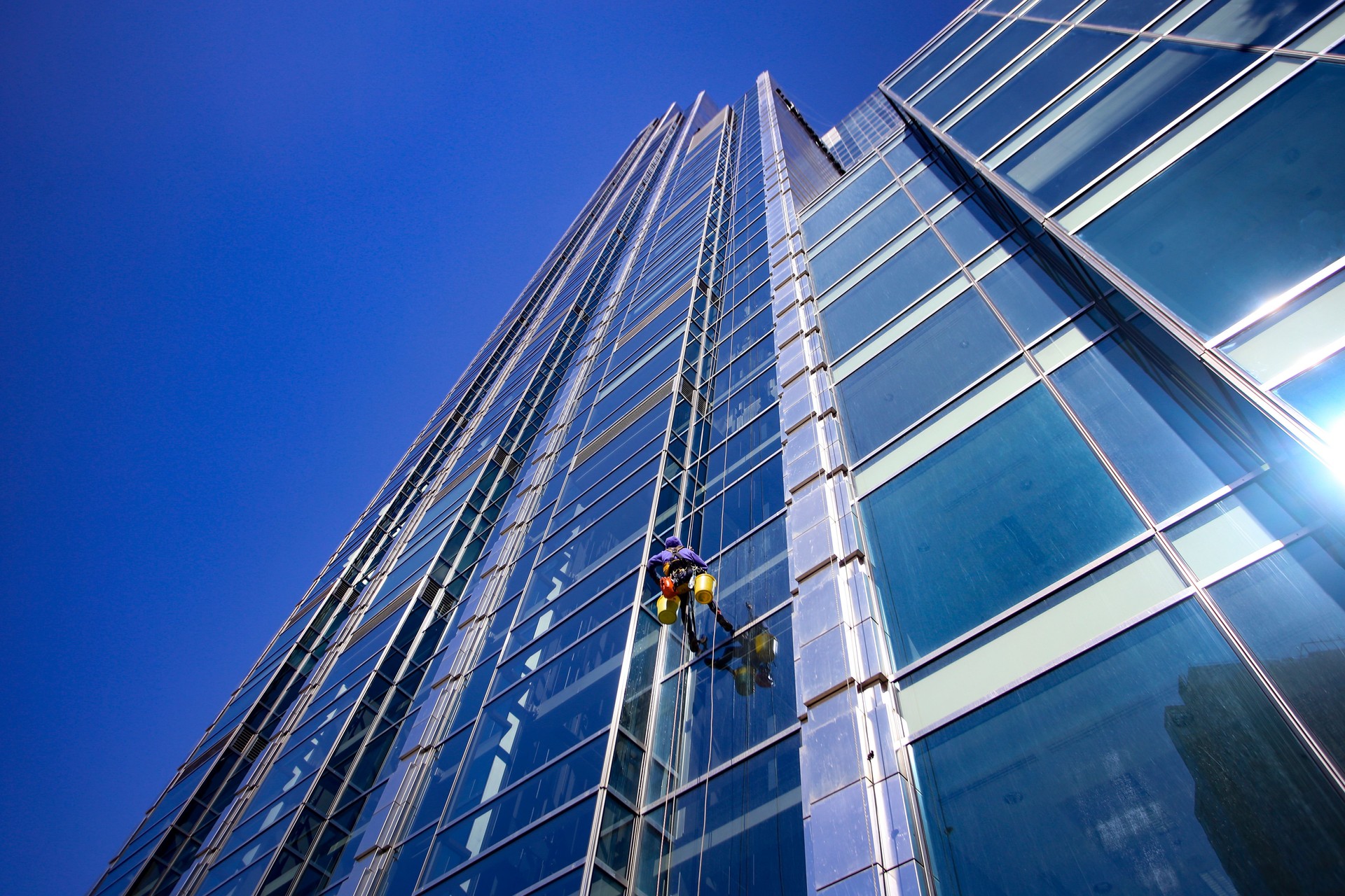 Window cleaner on a modern building